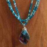 Necklace, Strung, 3 Strands, Blue shaded Czech fire polished glass beads, Glass Pendant