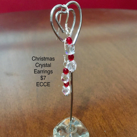 Pierced Earrings with a Swarovski Crystal Rounds and a Swarovski Crystal Cube and 2 Red Round Beads.  Sterling Ear Wires.