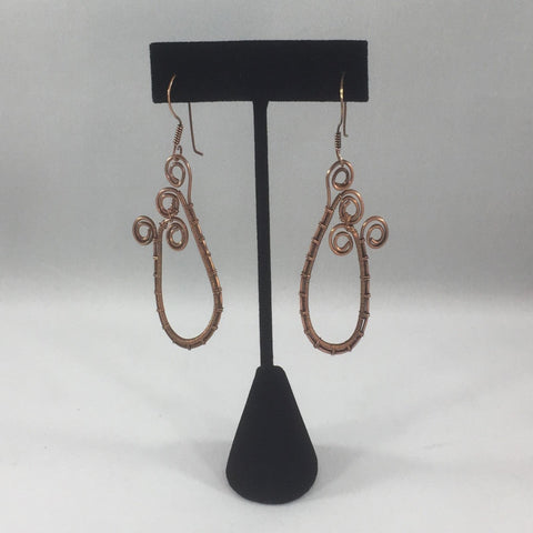Earrings, Copper Wire Weave hoops with Swirls.  Untreated copper.