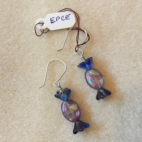 Purple Wrapped candy bead earrings. Sterling ear wires