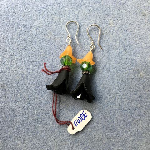 Halloween Witch earrings. Black cape, orange hat. Sterling ear wires.