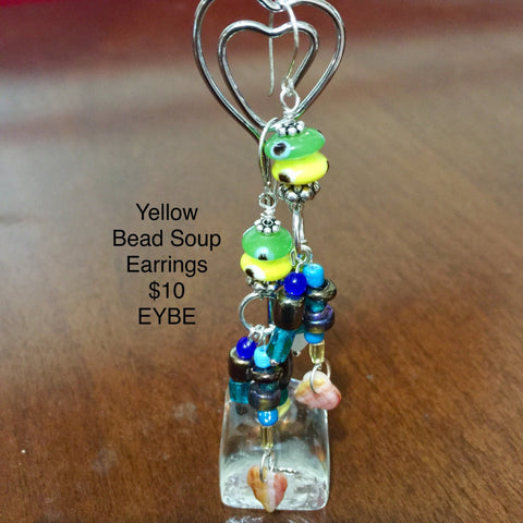 Pierced Earrings.  Yellow Bead Soup. Sterling Ear Wires