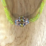 Necklace, Green hand beaded rope necklace with a hand made bead and Sterling clasp