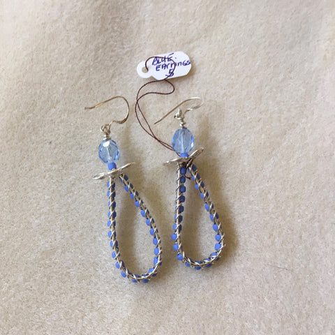 Pierced Sterling Wire Wrapped Hoops with Blue beads Sterling ear wires.