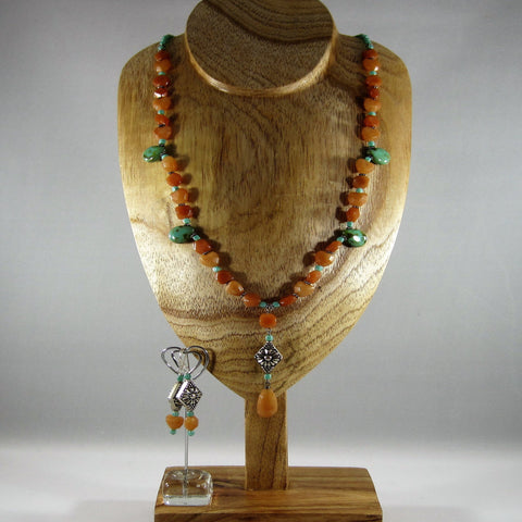 Arizona Dreams,  Faceted Amber and turquoise beads. Sterling.  Earrings included.  Necklace 23" with 3" Drop.