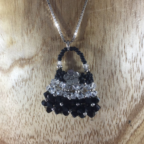 Hand Beaded Black Purse Pendant made with Swarovski Beads