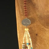 Necklace, Southwestern Indian Head Nickel, Trade Beads, Red Jasper, Sterling
