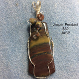 Pendant, Green Shaded Jasper, Sterling Wire Wrapped