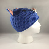 Crochet Hat, Blue Kitty, Size Newborn Medium 18mos - 5yrs