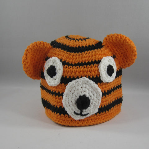 Crochet Hat, Orange Tiger.  Cotton Yarn. Large, 18mos to 5yrs.  Amigurumi pattern. Machine wash gentle cold.  Do not put in dryer.