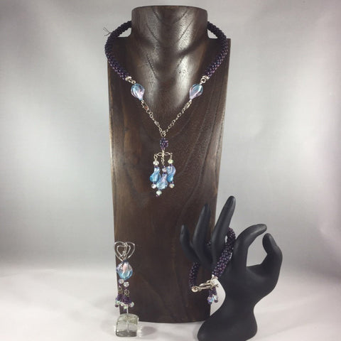 SET, Purple ladder stitch choker with Bracelet and Earrings