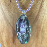 Necklace, Lavender/Pink shade Pearls, with Wire Wrap Shell Pendant, Sterling