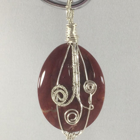 Hand Made Pendant.  Silver Wire Wrapped Red Jasper