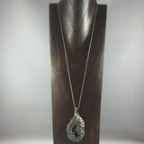 Reversible necklace with Druzy Agate Blue or Druzy Agate Green Pendant on a 23" popcorn sterling chain.  Swarovski embellishments have been added to the Sterling Wire Weave.