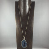 Reversible necklace with Druzy Agate Blue or Druzy Agate Green Pendant on a 23" popcorn sterling chain.  Swarovski embellishments have been added to the Sterling Wire Weave.