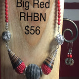 Necklace, Chunky Red with Horn accents, red round beads.