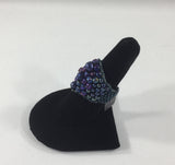 Ring, Beaded Weave, Purple and Indigo Glass Seed Beads.  Size 7-1/2
