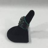 Ring, Beaded Weave, Greens, Grays and Black, Size 6-1/2