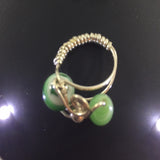 Ring, Sterling Wire Wrap with 2 Green Beads.  Size 6-1/2