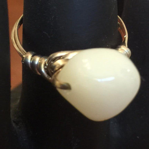 Ring, Sterling Wire Wrap with White Nugget Bead. Size 8