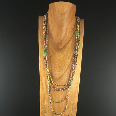 5 Strand Necklace made with Green Turquoise Accents and Trade Seed Beads.
