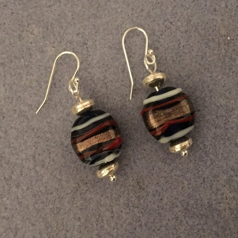 Pierced earrings.  Murano Swirl Beads. Sterling ear wires