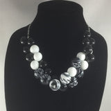 NEW, Necklace, Black and White Hand Blown Glass Beads with Sterling chain