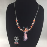 Fairy Focal Necklace made with Lampwork Beads and Sterling Silver Chain, Length 22"  Sterling earrings included.