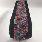 NEW, Bracelet, Handmade Triangle Weave Bracelet with Turquoise, Red and Pink Glass Seed Beads and Blue Swarovski Bicones. Size 7.