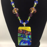 Necklace, Dichroic Fused Glass Sunset Pendant with Swarovski Beads  Sterling
