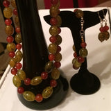 SET, Necklace, Bracelet and Earrings, Veined agate, Carnelian