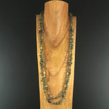 Necklace, 62" with Woodsy Color Green Beads.  Wrap-around.  Matching Pierced Dangle Earrings on Sterling Ear Wires Included.