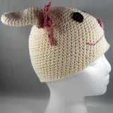 Crochet Hat, Cream Bunny Hat with Pink Bow, Size 18,mos to 5yrs