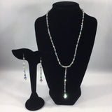 " Wedding song". This necklace is strung with 4mm Swarovski Crystal Beads in Pastel colors.  Perfect with black dress or as a bride's gift.  All Sterling. Necklace 16" with a 3" drop.  Earrings included
