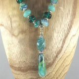 Necklace, Turquoise Lamp Work Beads and Sterling Spacers