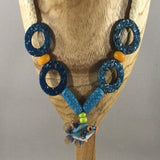 Necklace, Lamp Work Beads including Fish Pendant, Teal Circle Beads, Length 26"